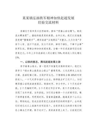 某某镇弘扬铁军精神加快赶超发展经验交流材料.docx