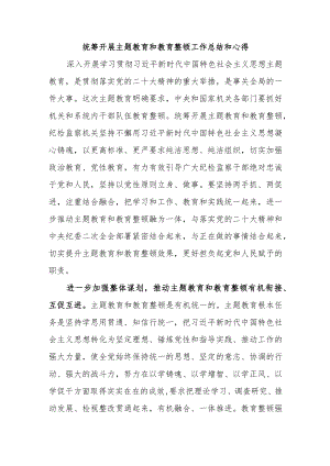 统筹开展主题教育和教育整顿工作总结和心得.docx