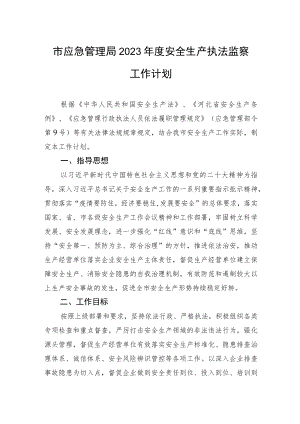 市应急管理局2023年度安全生产执法监察工作计划.docx