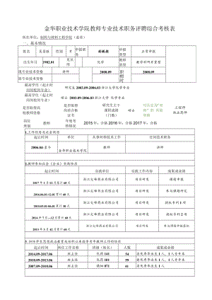 金华职业技术学院教师专业技术职务评聘综合考核表.docx