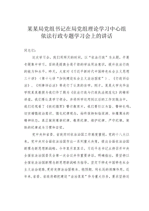 某某局党组书记在局党组理论学习中心组依法行政专题学习会上的讲话.docx
