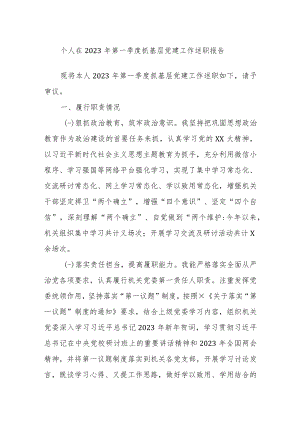 个人在2023年第一季度抓基层党建工作述职报告.docx