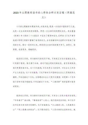 2023年主题教育读书班心得体会研讨发言稿（两篇范文）.docx