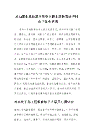 地勘事业单位基层党委书记主题教育进行时心得体会感悟范文(3篇).docx