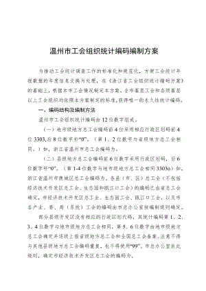 温州市工会组织统计编码编制方案.docx