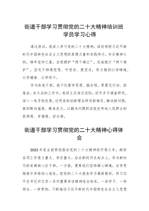 街道干部学习贯彻党的二十大精神培训班学员学习心得范文(3篇).docx