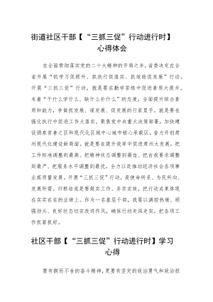 街道社区干部【“三抓三促”行动进行时】心得体会范文(3篇).docx