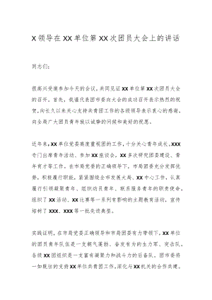 XX领导在XX单位第XX次团员大会上的讲话.docx
