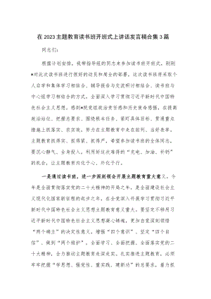 在2023主题教育读书班开班式上讲话发言稿合集3篇.docx