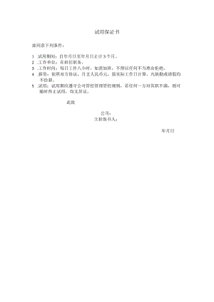 办公文档范本试用保证书.docx