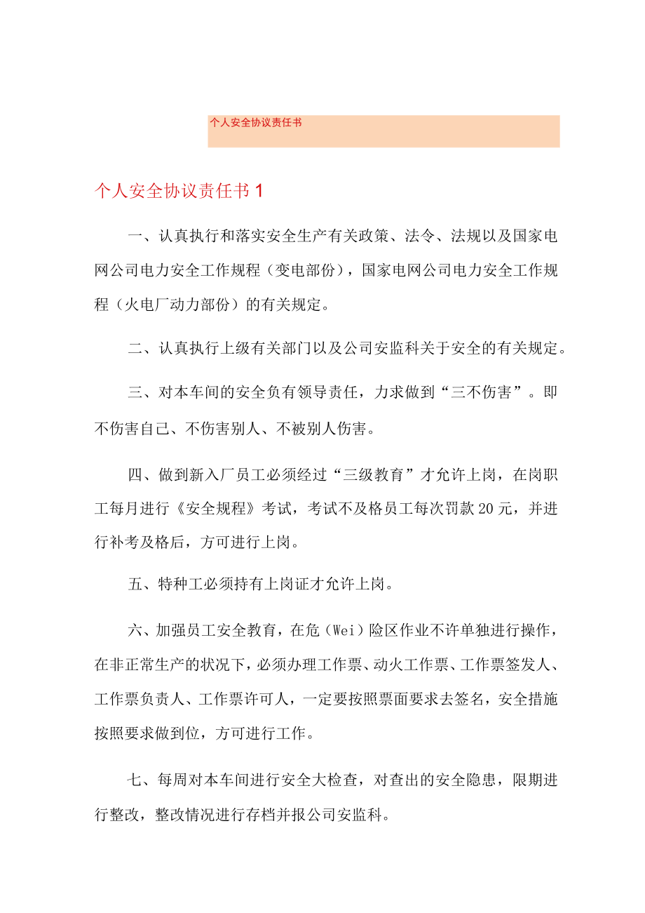 个人安全协议责任书.docx_第1页