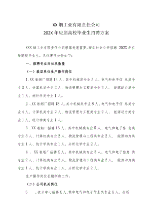 XX烟工业有限责任公司202X年应届高校毕业生招聘方案.docx