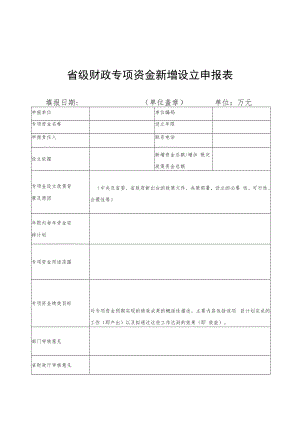 省级财政专项资金新增设立申报表、绩效评审（估）报告、目录、任务清单参考模板、信息公开内容概要.docx