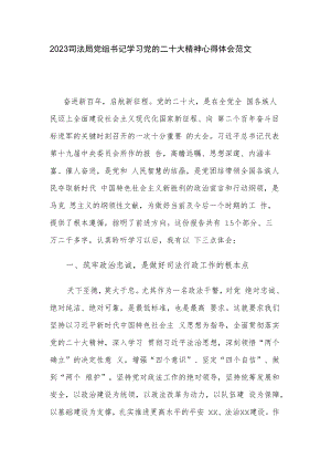 2023司法局党组书记学习党的二十大精神心得体会范文.docx