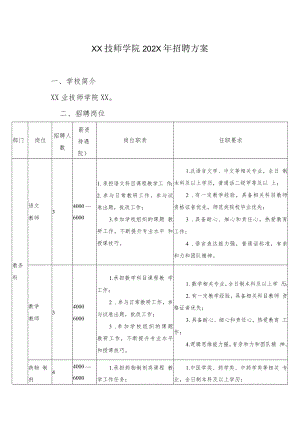 XX技师学院202X年招聘方案.docx