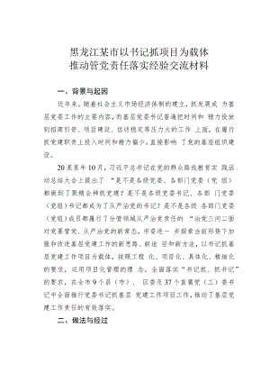 黑龙江某市以书记抓项目为载体推动管党责任落实经验交流材料.docx