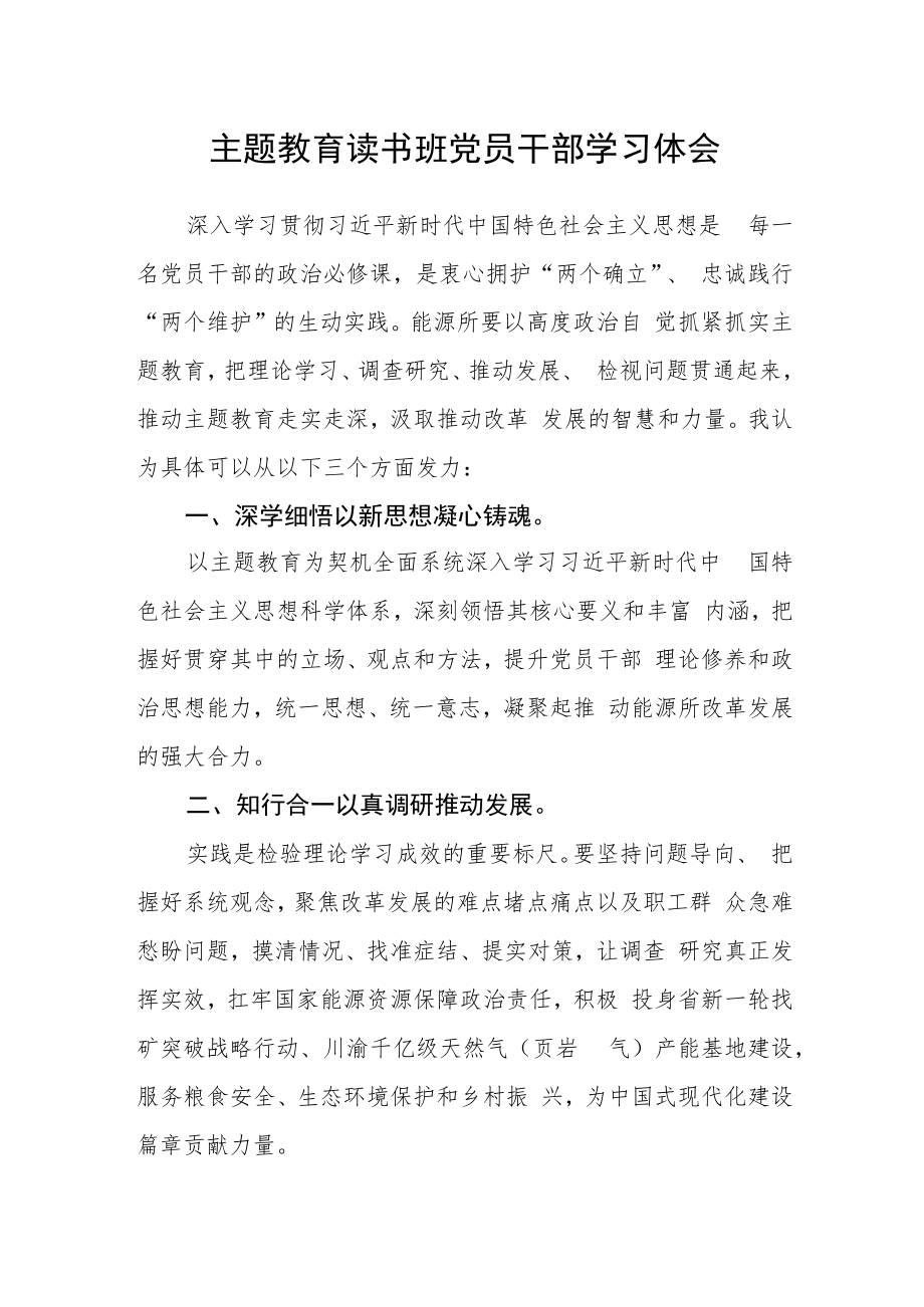 主题教育读书班党员干部学习体会.docx_第1页