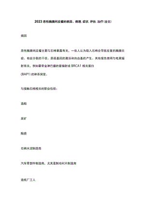 2023恶性胸膜间皮瘤的病因、病理、症状、评估、治疗（全文）.docx