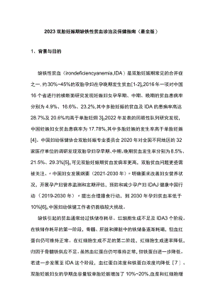 2023双胎妊娠期缺铁性贫血诊治及保健指南（最全版）.docx