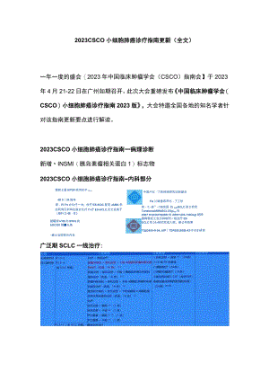 2023 CSCO 小细胞肺癌诊疗指南更新（全文）.docx