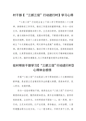 村干部【“三抓三促”行动进行时】学习心得三篇.docx