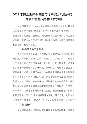 2023年安全生产领域防范化解突出风险开展隐患排查整治总体工作方案.docx
