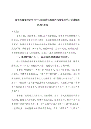 县长在县委理论学习中心组防范化解重大风险专题学习研讨交流会上的发言.docx