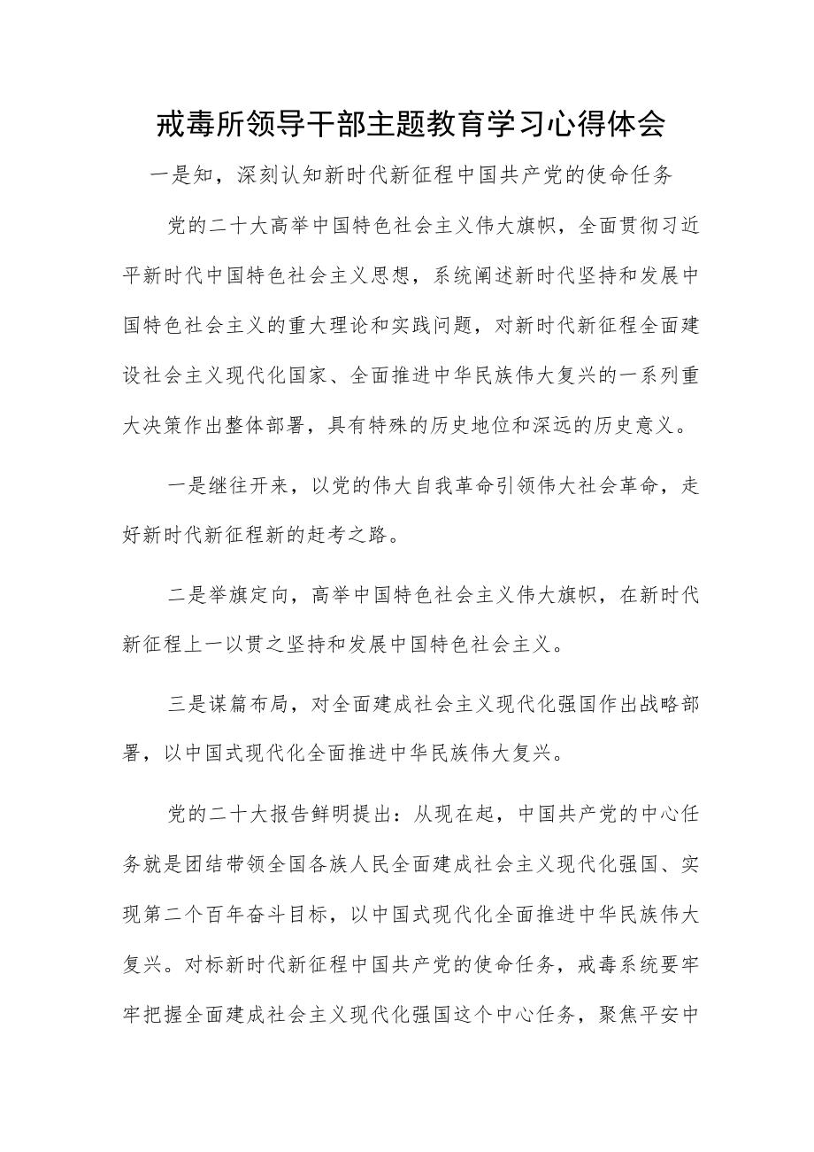 戒毒所领导干部主题教育学习心得体会.docx_第1页