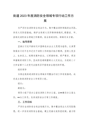 街道2023年度消防安全领域专项行动工作方案.docx