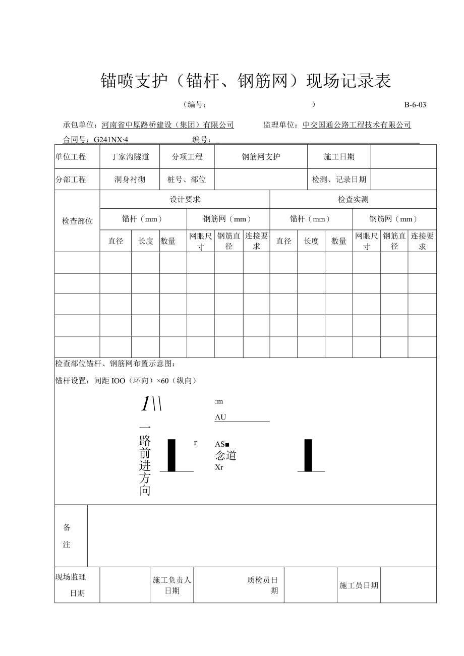 3B-6-03 锚喷支护（锚杆、钢筋网）现场记录表.docx_第1页