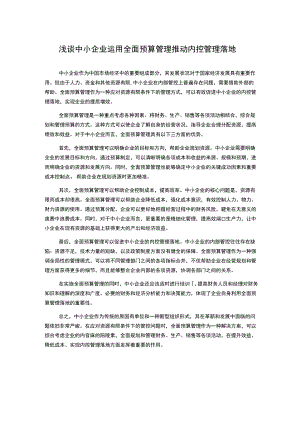 浅谈中小企业运用全面预算管理推动内控管理落地.docx