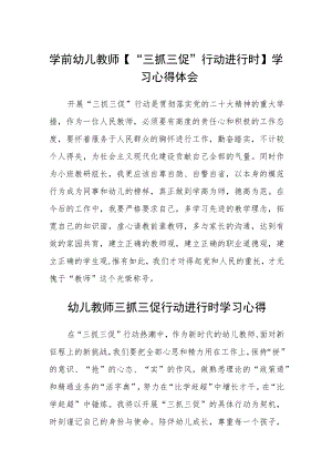 学前幼儿教师【“三抓三促”行动进行时】学习心得体会精选范文(3篇).docx