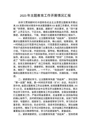 2023年主题教育工作开展情况汇报三篇.docx