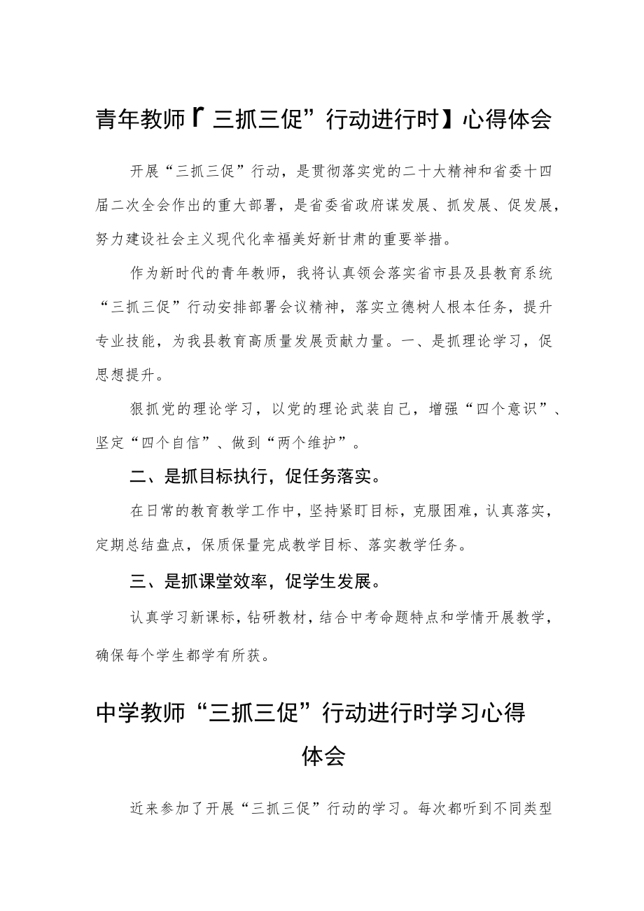 青年教师【“三抓三促”行动进行时】心得体会精选范文(3篇).docx_第1页