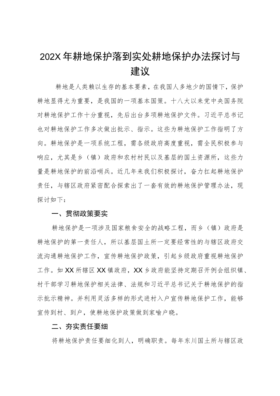 202X年耕地保护落到实处耕地保护办法探讨与建议.docx_第1页