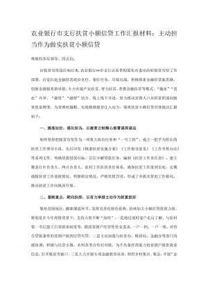 农业银行市支行扶贫小额信贷工作汇报材料：主动担当作为 做实扶贫小额信贷.docx