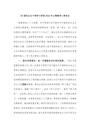 XX国有企业干部学习贯彻2023年主题教育心得体会.docx