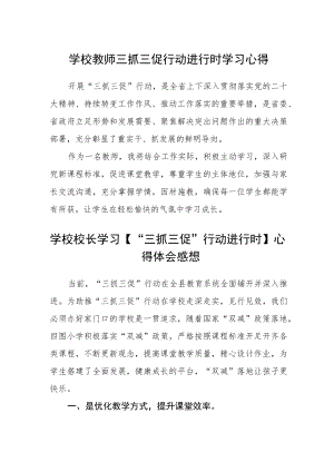 学校教师三抓三促行动进行时学习心得精选范文(3篇).docx