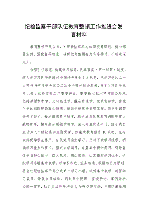 纪检监察干部队伍教育整顿工作推进会发言材料范文3篇.docx