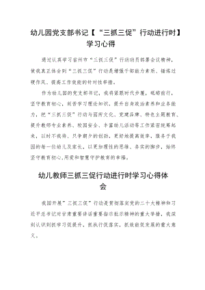 幼儿园党支部书记【“三抓三促”行动进行时】学习心得精选范文(三篇).docx