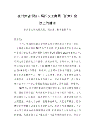 甘肃省文联党组成员、副主席、秘书长张有为：在甘肃省书协五届四次主席团（扩大）会议上的讲话（20230225）.docx