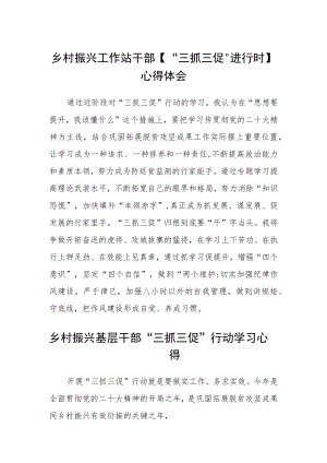 乡村振兴工作站干部【“三抓三促”进行时】心得体会精选范文(3篇).docx