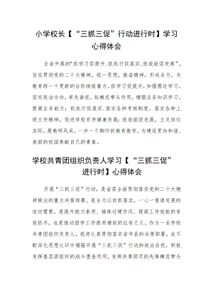 小学校长【“三抓三促”行动进行时】学习心得体会精选范文(3篇).docx