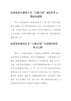 社区党员干部学习【“三抓三促”进行时】心得体会感悟参考范文(3篇).docx