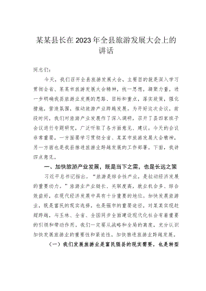 某某县长在2023年全县旅游发展大会上的讲话.docx