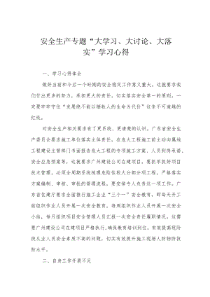 安全生产专题“大学习、大讨论、大落实”学习心得.docx