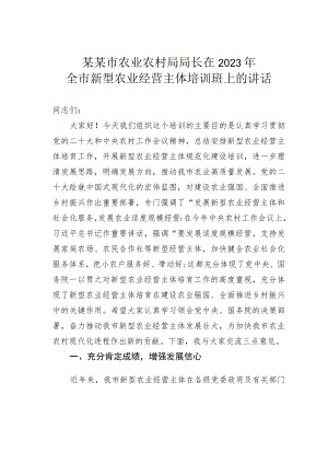 某某市农业农村局局长在2023年全市新型农业经营主体培训班上的讲话.docx