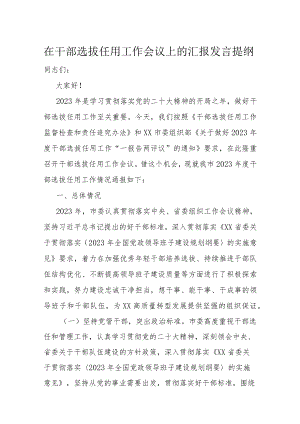 在干部选拔任用工作会议上的汇报发言提纲.docx