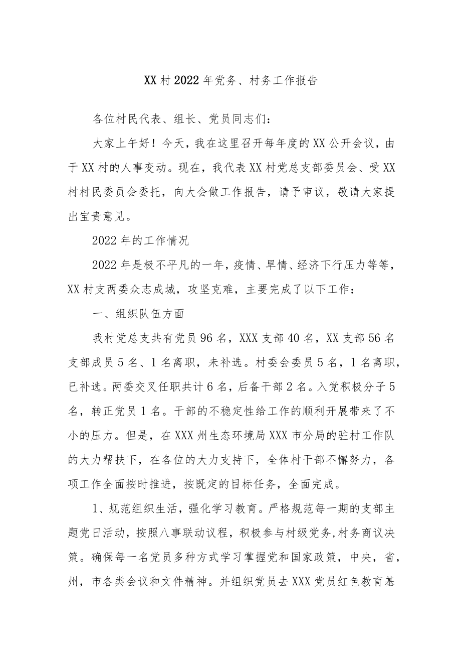 XX村202X年党务、村务工作报告.docx_第1页