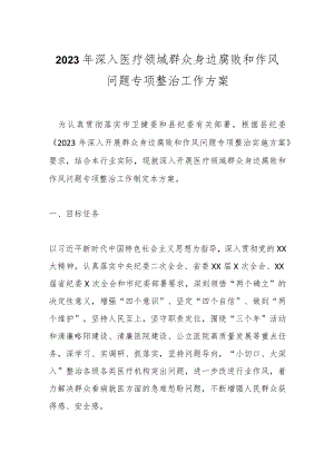 2023年深入医疗领域群众身边腐败和作风问题专项整治工作方案.docx